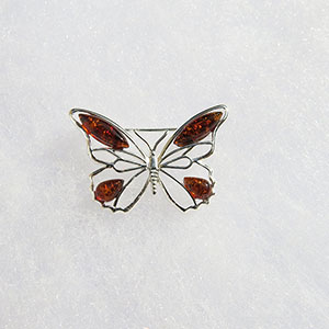 Broche Papillon fin  - bijou ambre et argent